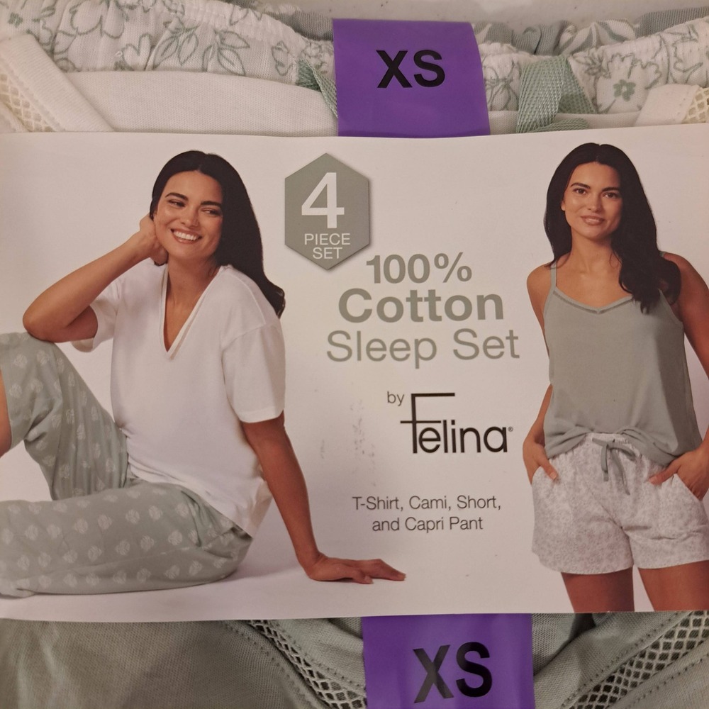 Felina Womens Capri XS Sage NWT 4pc Cotton Sleep Set 1835-280